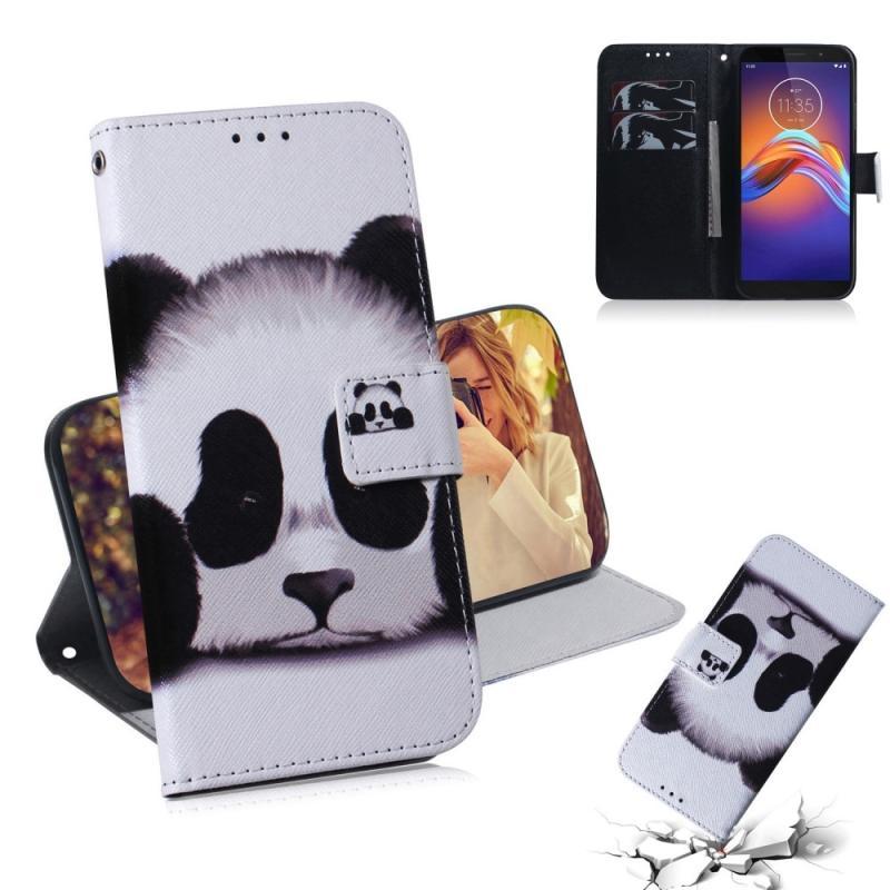 Motorola E6 Play Panda Læder Cover med Kortholdere
