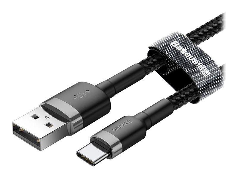 USB-C Kabel 2A 3M fra Baseus - Grå/Sort Tilbud!